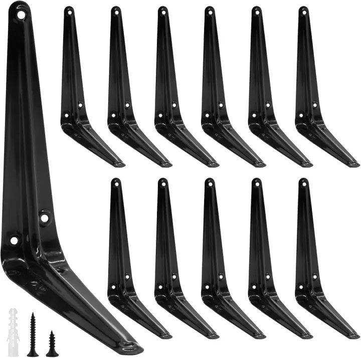 12-Pack 4x3 in Heavy-Duty L Shelf Brackets — Black