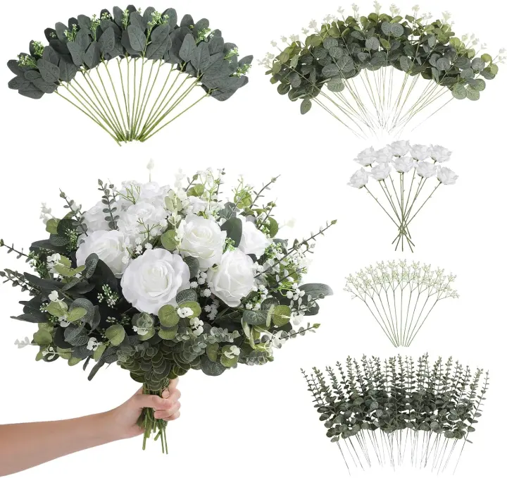 120-Piece Mixed Artificial Eucalyptus & Floral Stems for DIY Decor