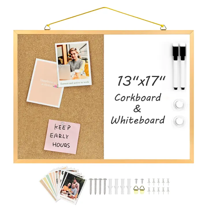 13x17 Magnetic Dry-Erase & Cork Board Combo — Gold Aluminum Frame