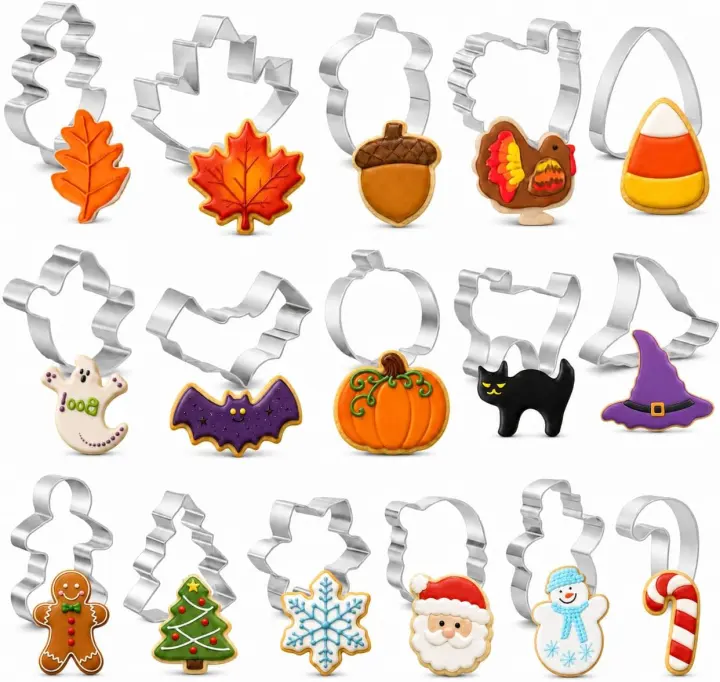 16-Piece Holiday Stainless Steel Cookie Cutter Set