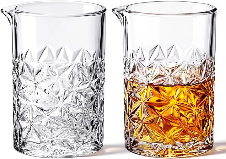 2-Pack 24 oz Cocktail Mixing Glasses — Heavy Base, Flower Texture