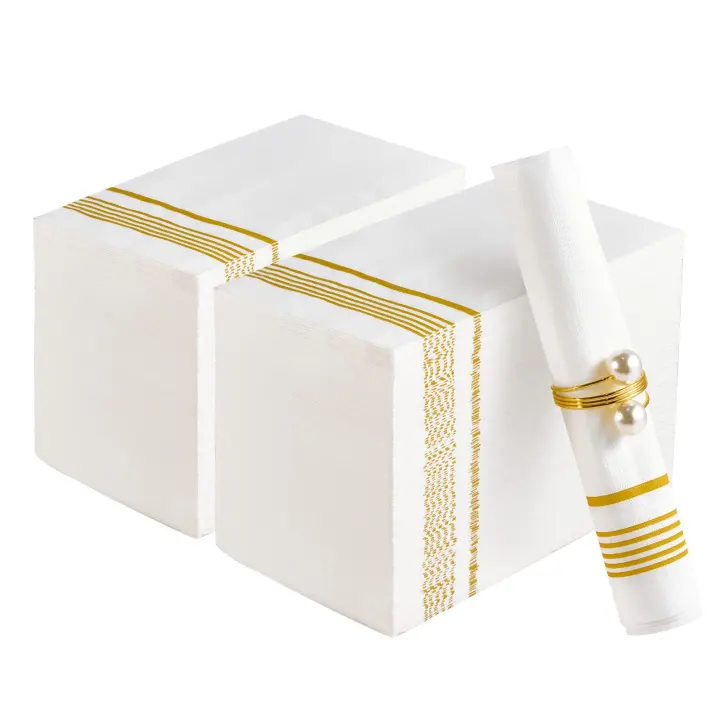 200-Pack 3-Ply Gold Decorative Paper Napkins — Disposable Dinner Hand Towels
