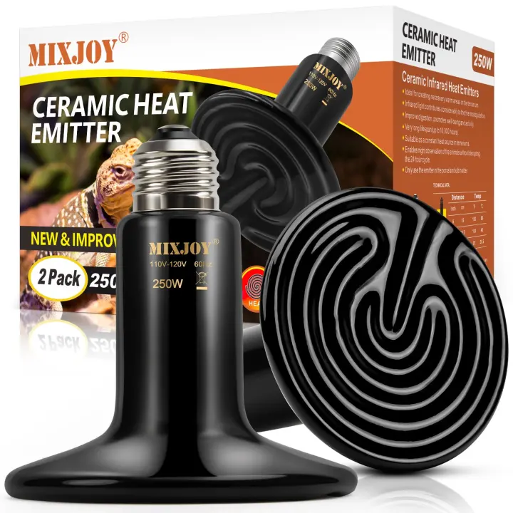 250W Ceramic Heat Emitters — 2-Pack No-Light Reptile Heat Bulbs