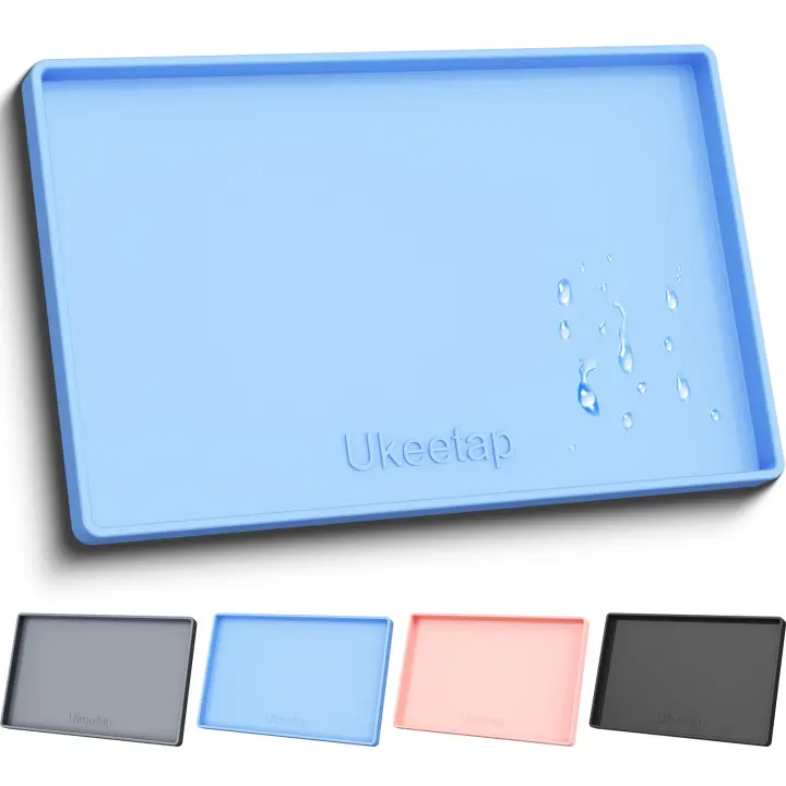 34" x 22" Extra-Thick Waterproof Silicone Mat with Raised Edge — Blue