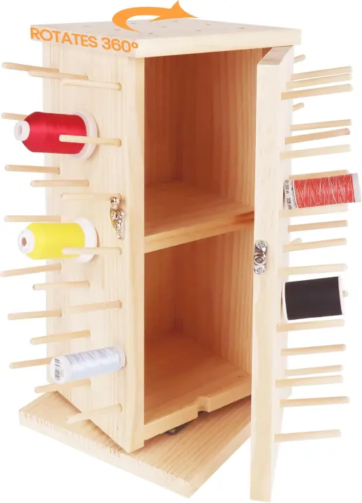 360° Rotating Wooden Thread Rack — 93-Peg Spool Organizer