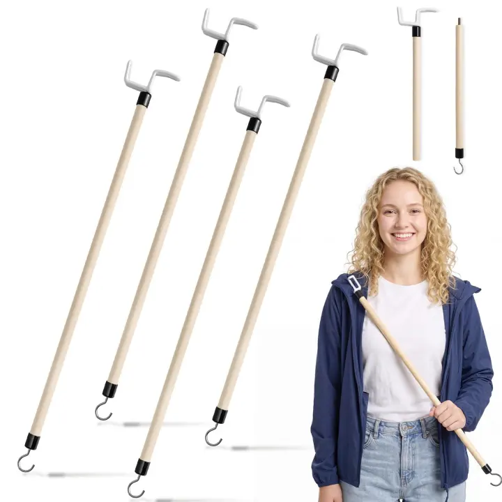 4-Pack 27-inch Wooden Dressing Sticks — Long-Handle Sock & Shoe Aid