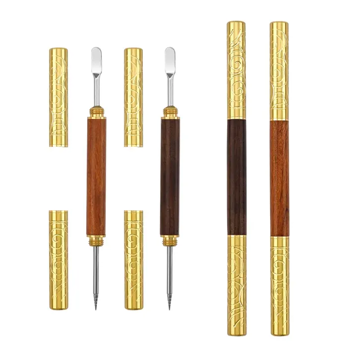 4-Pack Double-Ended Latte Art Pens — Wood Handles & Stainless Tips