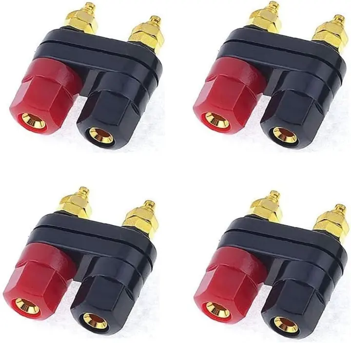 4‑Pack Dual Female Banana Binding Posts — Gold‑Tone Insulated Terminals