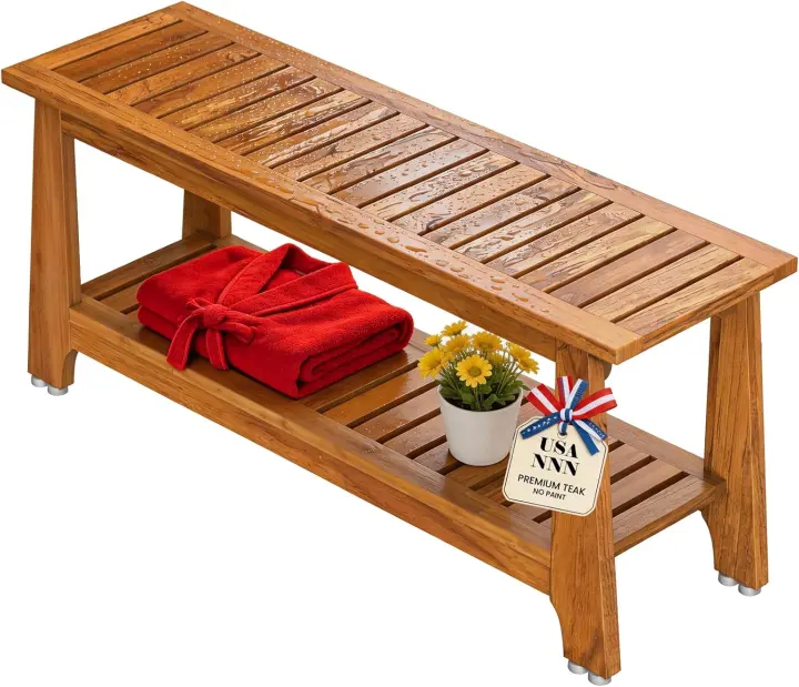 42" Heavy-Duty Teak Shower Bench — Patented, Pre-Oiled, Non-Slip