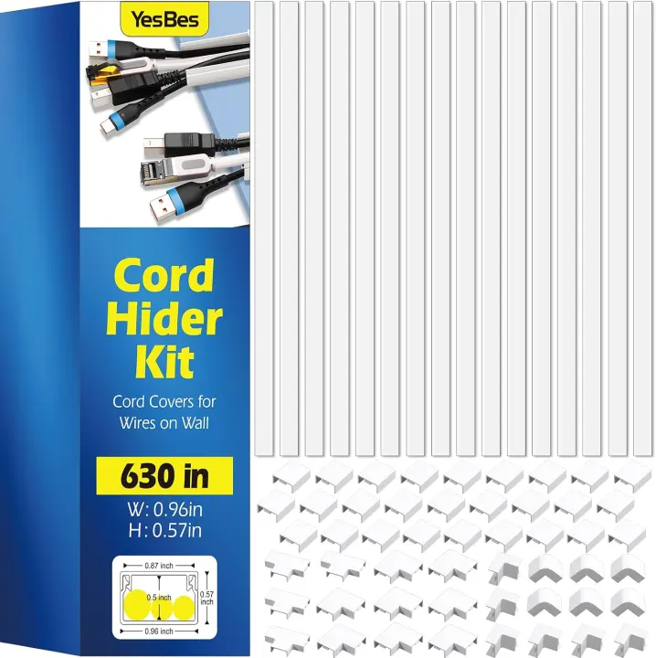 630in Paintable Cable Raceway Kit — Wall Cord Hiders for TVs