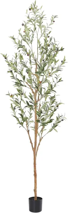 7 ft Faux Olive Tree with Natural Wood Trunk — Indoor Artificial Olive Plant