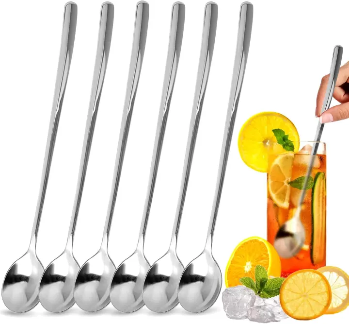 9.5-Inch Stainless Long Stirring Spoons — Set of 6