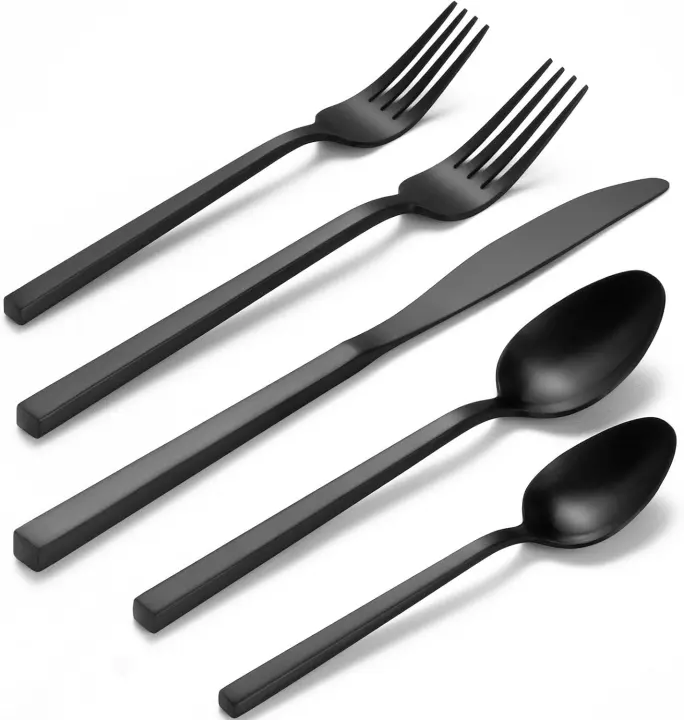 Alata Cube Matte Black 40-Piece Forged Stainless Flatware Set (Service for 8)