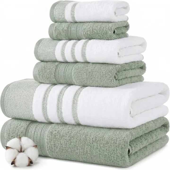 Classic Border 6-Piece Cotton Bath Towel Set (2 Bath, 2 Hand, 2 Wash)