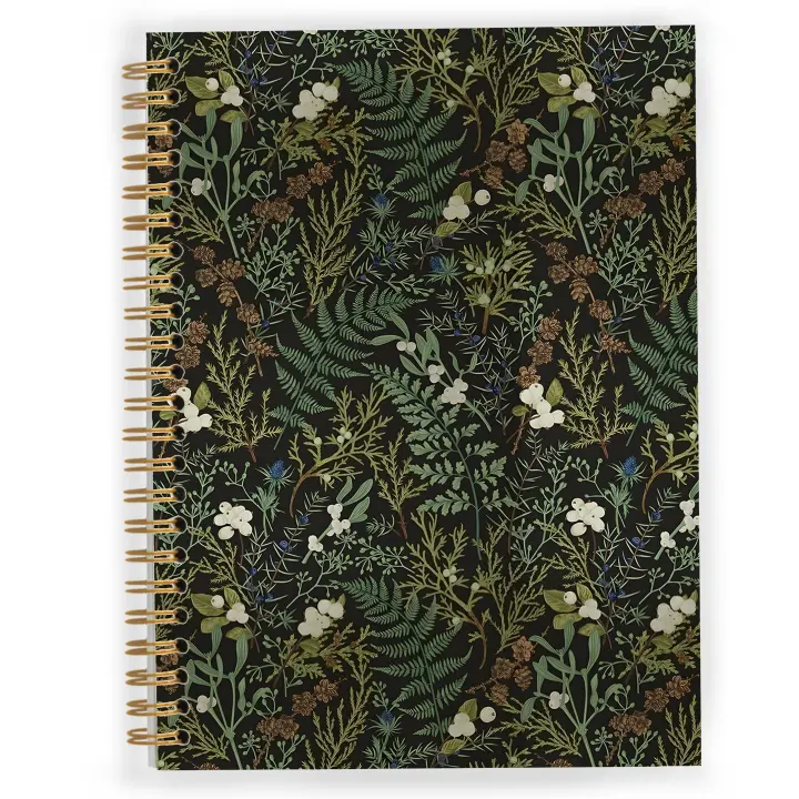 Dark Green Botanical Spiral Notebook — Cottagecore Floral Journal