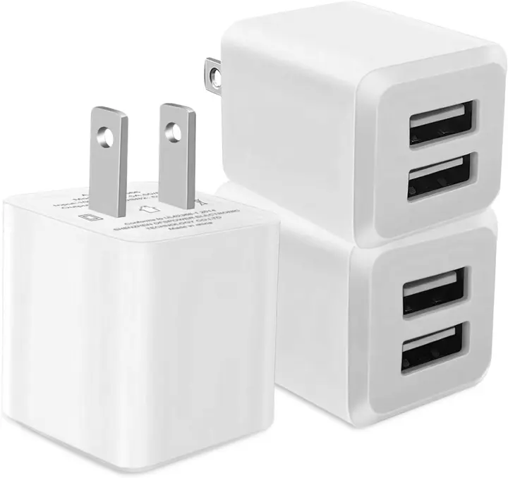 Dual-Port USB-A Cube Wall Charger — Compact 2-Port Phone Adapter (3-Pack)