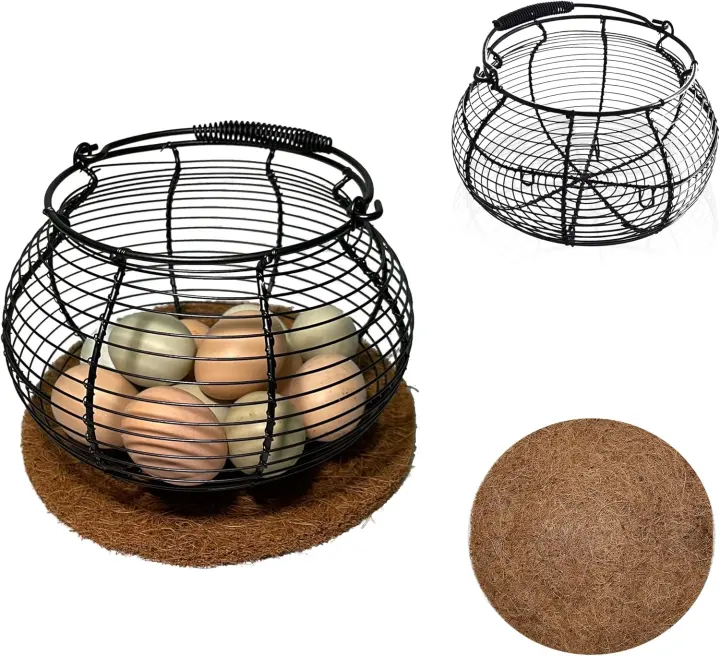 Farmhouse Egg Basket — Metal Gathering & Countertop Holder