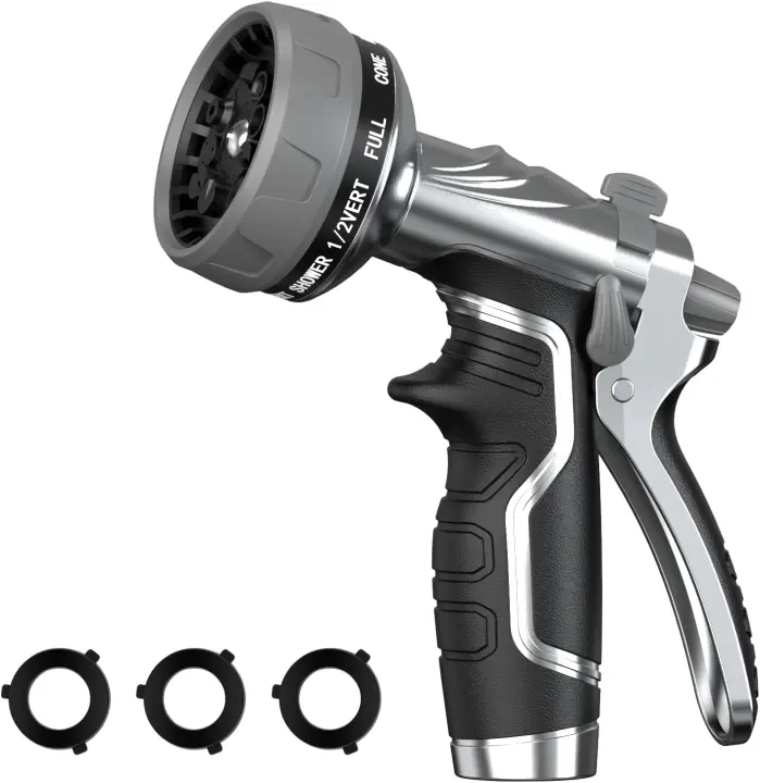 Heavy-Duty Metal Garden Hose Nozzle — 8 Spray Modes, High-Pressure