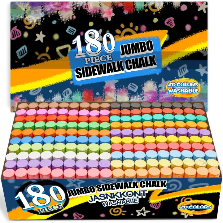 Jumbo Sidewalk Chalk — 180 Washable Sticks, 20 Bright Colors