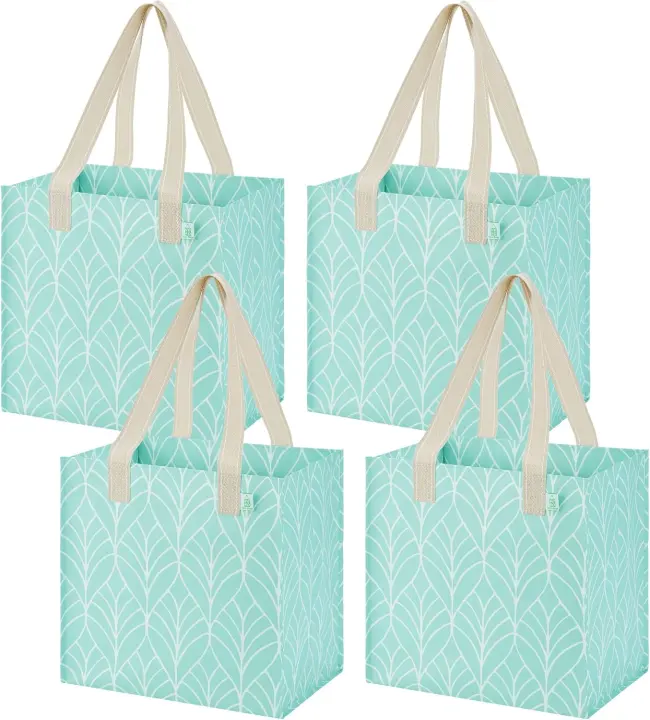 Large Reusable Grocery Tote Bags — 4-Pack with Rigid Bottom