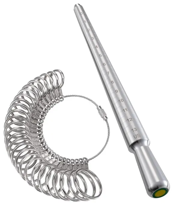 Metal Ring Sizer Mandrel & Finger Gauge Set — Ring Measuring Tools