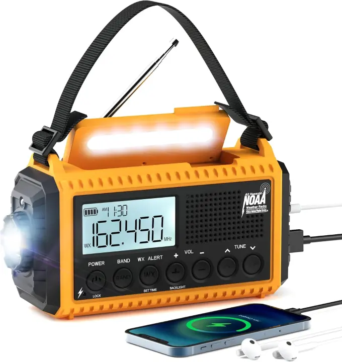 NOAA Emergency Radio — Solar & Hand-Crank AM/FM/SW with 5000mAh