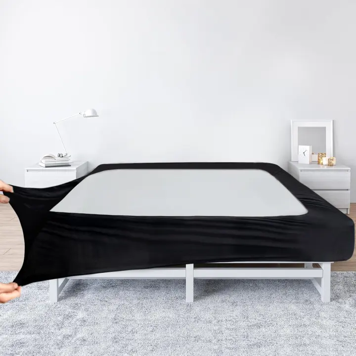 Queen Box Spring Cover — Black Stretch Jersey Knit Wrap with Elastic