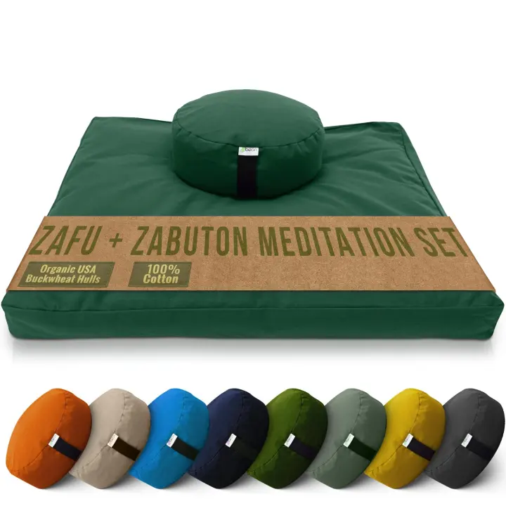 Round Zafu & Zabuton Meditation Cushion Set — Cotton Covers, Buckwheat Fill
