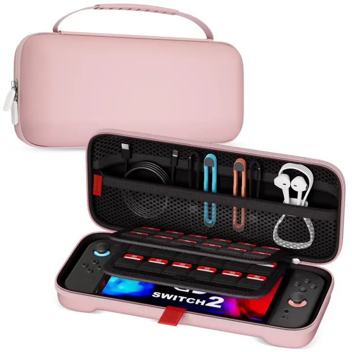 Slim Hard Carrying Case for Nintendo Switch 2 (2025) — Pink Travel Pouch