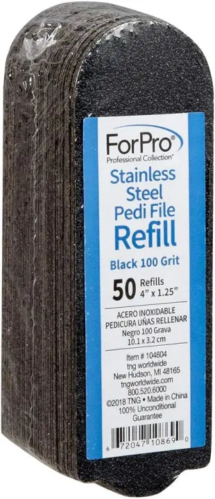 Stainless-Steel Pedi File Replacement Pads — 50 ct, 100 Grit, 4" x 1.25"
