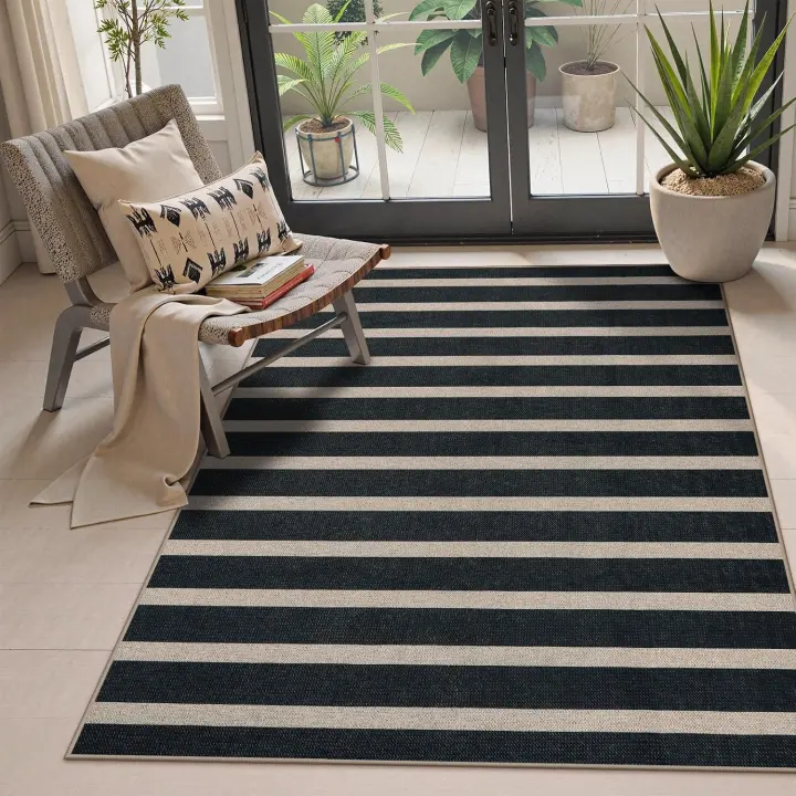 Striped 3x5 Easy Jute Indoor/Outdoor Patio Rug — Washable, Geometric