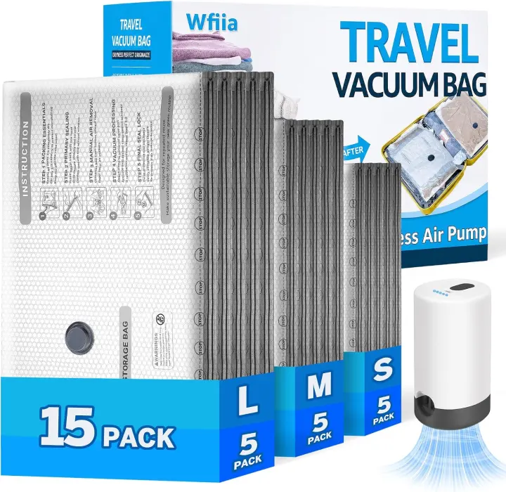 Travel Vacuum Seal Bag Set with Rechargeable Pump — 16-Pack