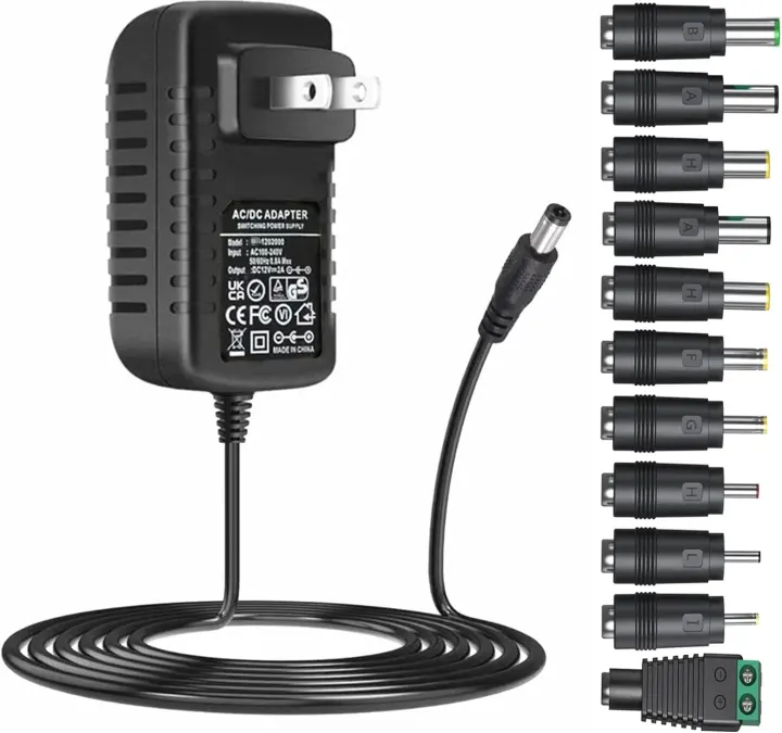 Universal 12V 2A (24W) AC-to-DC Adapter with 11 Interchangeable Tips