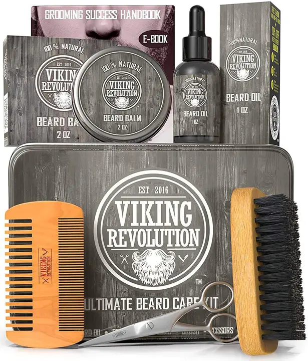 Viking Revolution 5-Piece Beard Grooming Kit with Metal Tin