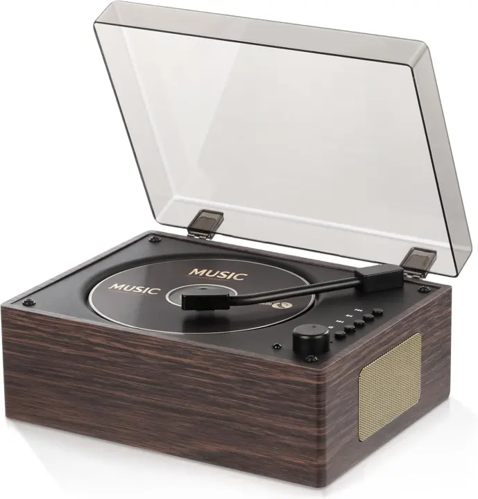 Walnut Retro CD Player with Bluetooth 5.3 — Portable Hi‑Fi Desktop System