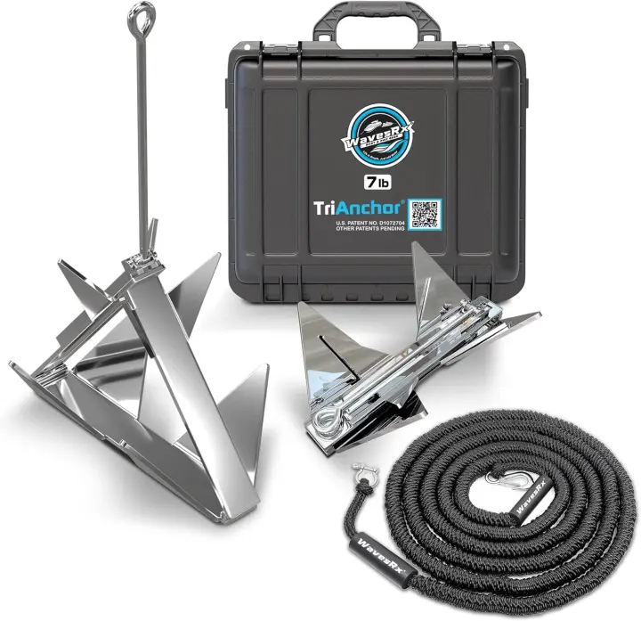 WAVESRX 7 lb TriAnchor — Folding Stainless Steel Anchor for PWC & Small Boats