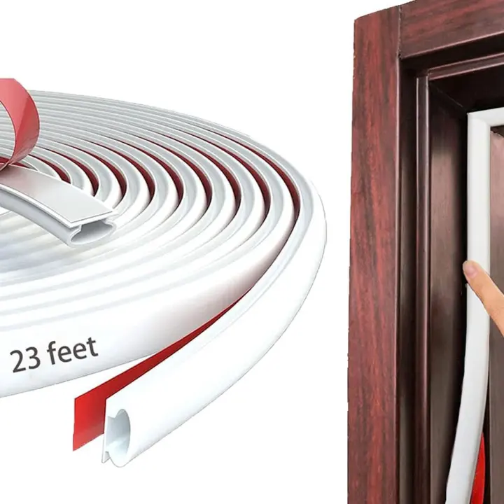 White D‑Profile Door Weather Seal Strip — Self‑Adhesive Rubber Tape