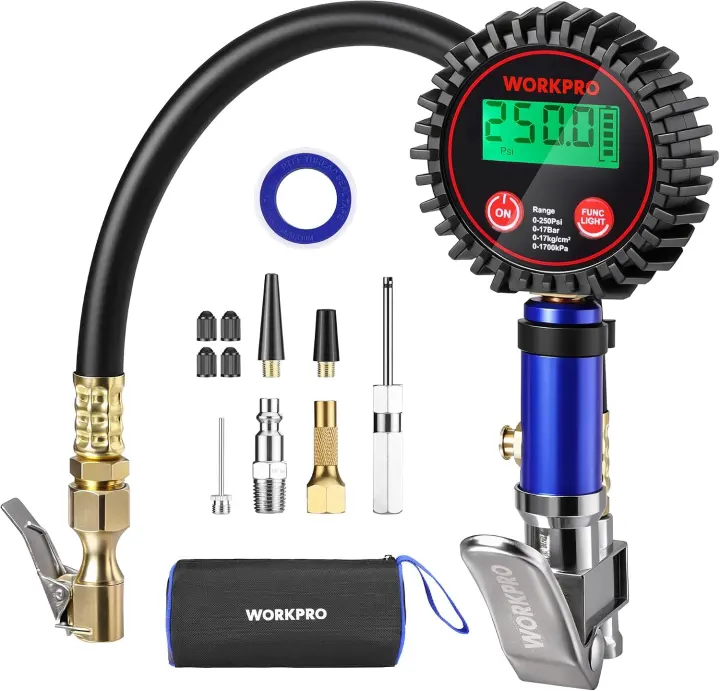 WORKPRO 12-Piece Digital Tire Pressure Gauge Kit — 250 PSI Capacity