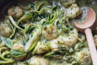 Silky Pesto Shrimp Zoodle Skillet