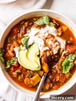 Summer Vegetable Chili - thick and belly warming chili. Made with all vegetables and delicious smoky flavor