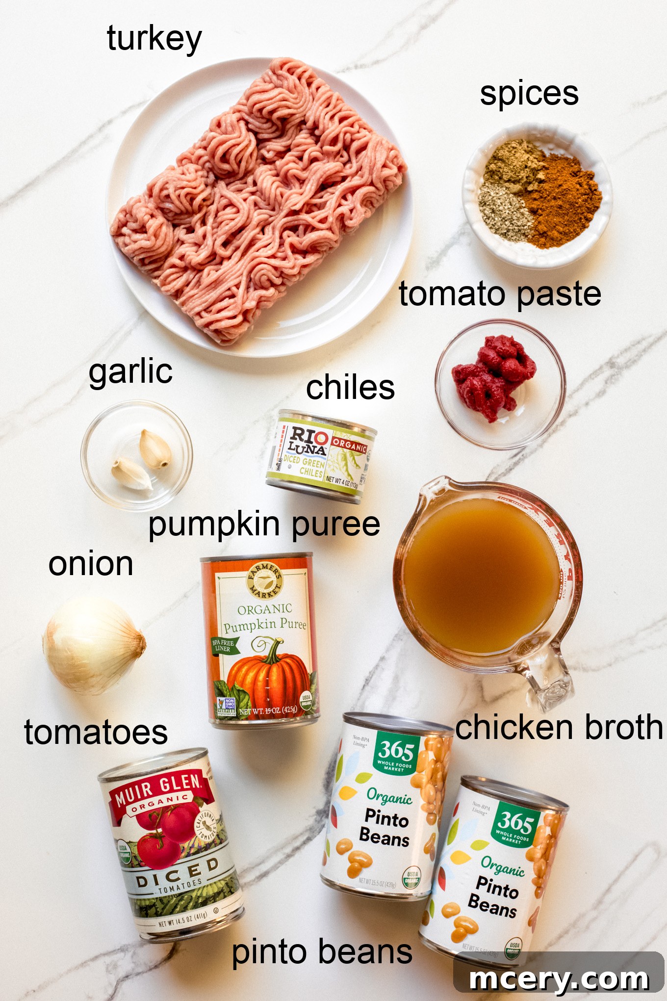 Pumpkin Harvest Turkey Chili 3 ingredients for pumpkin chili.