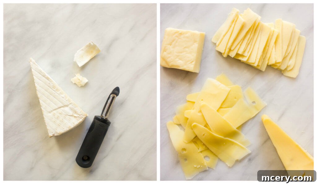 The Art of Cheese Boards 5 Sliced cheese on a white board
