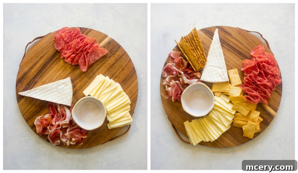 The Art of Cheese Boards 6 Meat and cheese arranged on a wooden board