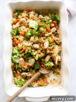 One Pan Teriyaki Chicken and Rice Bake 10 A full recipe card for Baked Teriyaki Chicken and Rice, summarizing prep time, cook time, yield, ingredients, instructions, and nutritional information.