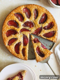 Delicious sliced plum torte.
