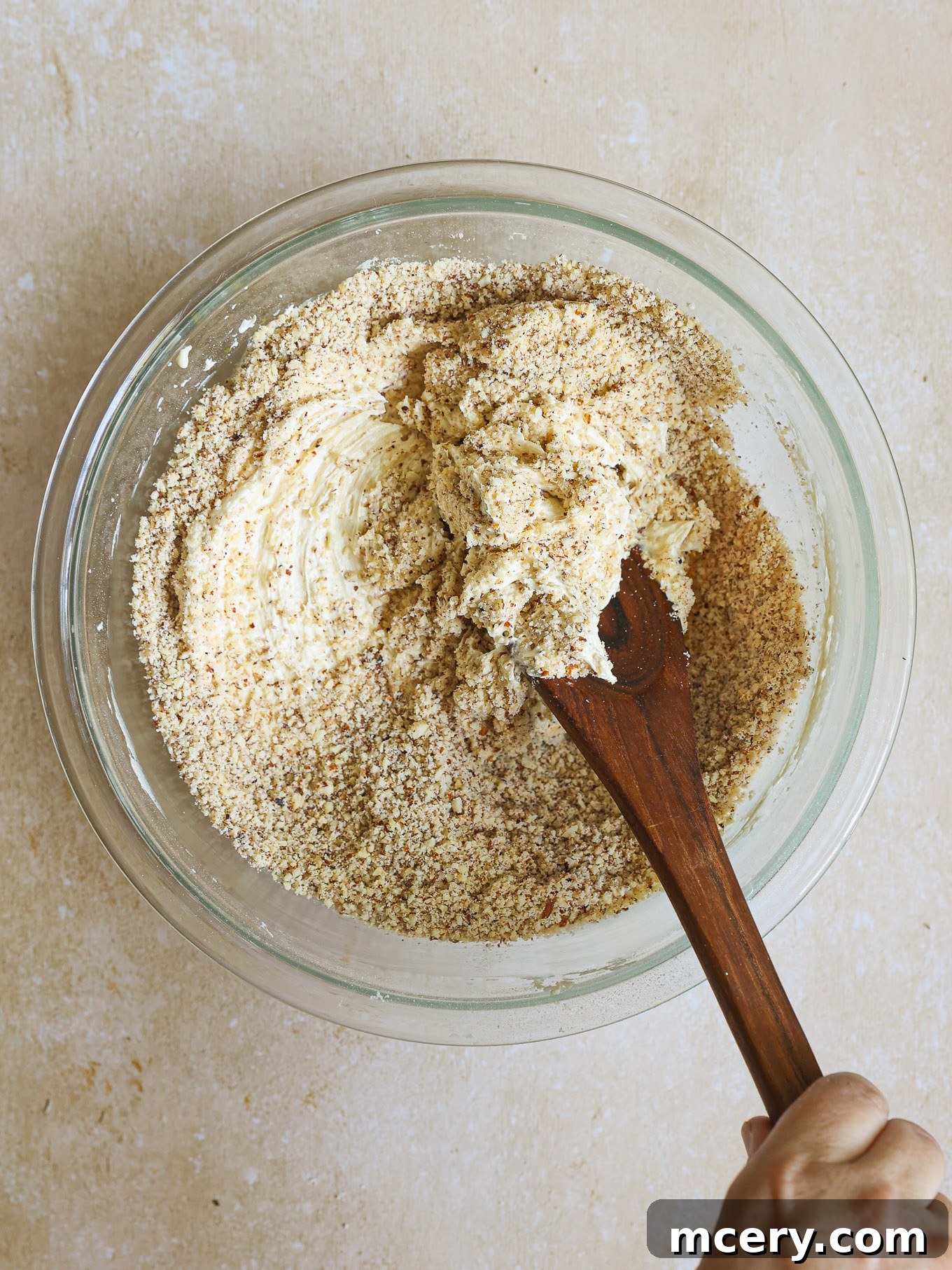 Classic Plum Torte 8 Torte batter with ground nuts folded in.