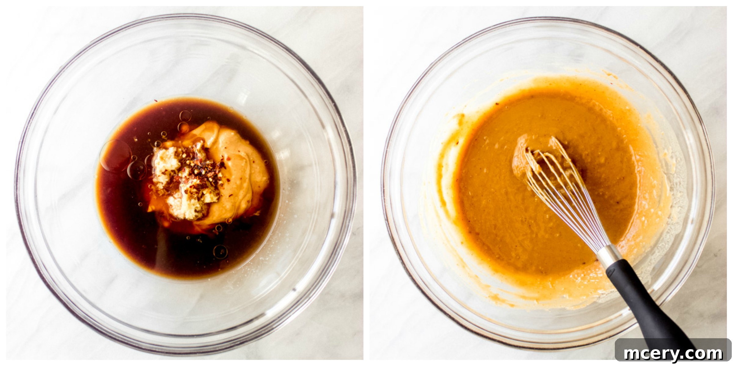 Easy Homemade Veggie Rolls 7 Step-by-step visual guide demonstrating how to combine ingredients to make the perfect peanut dipping sauce for spring rolls.