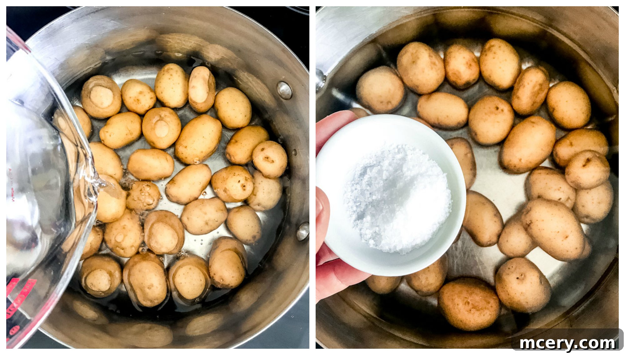 Baby potatoes boiling in a cooking pot on the stovetop