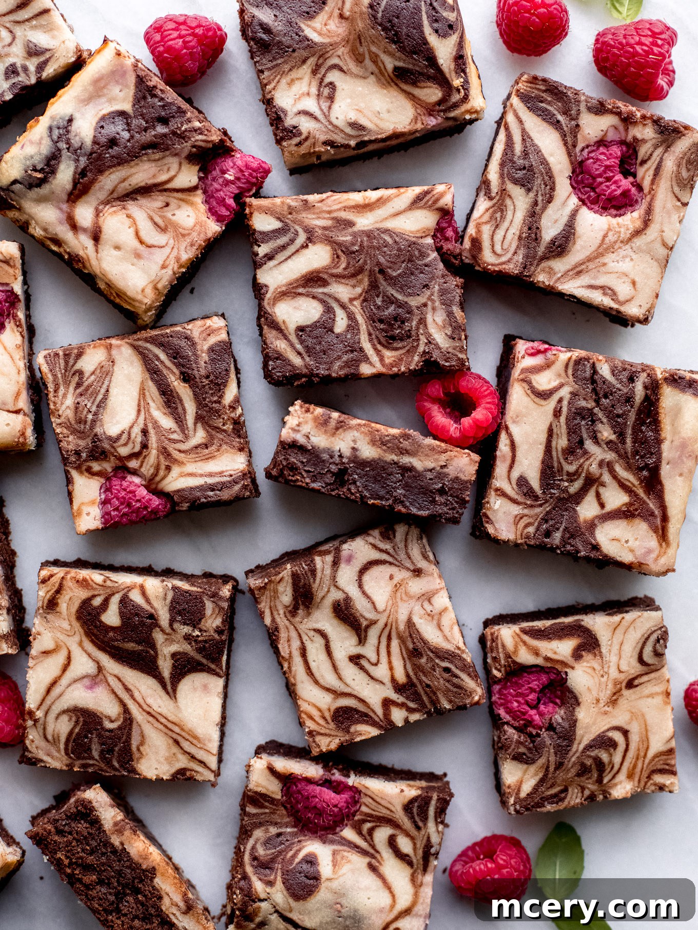 Tangy Raspberry Fudge Brownies 11 Close-up of baked Raspberry Cheesecake Swirl Brownies in a baking pan