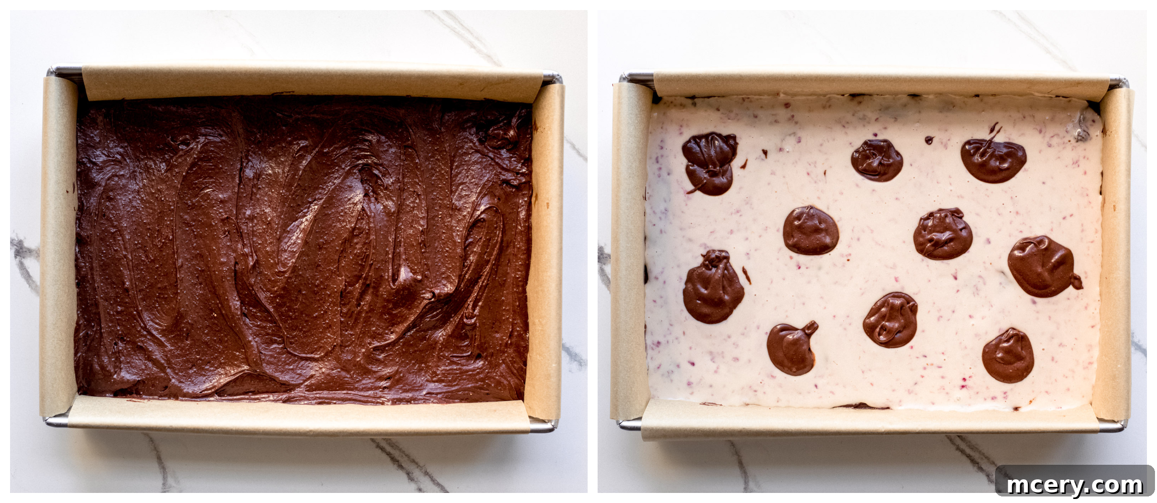 Tangy Raspberry Fudge Brownies 9 Brownie batter spread in a baking pan